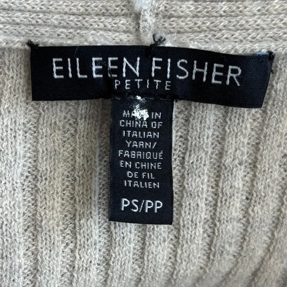 Eileen Fisher Cardigan PS Oatmeal Wool Ribbed Open Front Draped Langenlook - Picture 3 of 7